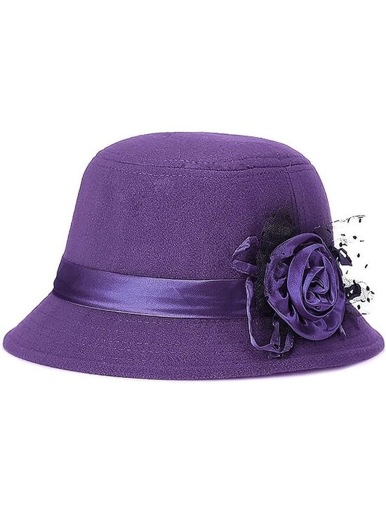 Accessories - Women's Purple Vintage Felt Cloche inter Floral Fedora Imported Bucket Hat